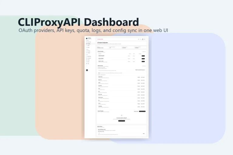 CLIProxyAPI Dashboard 封面圖，顯示 Web 管理介面與工具名稱