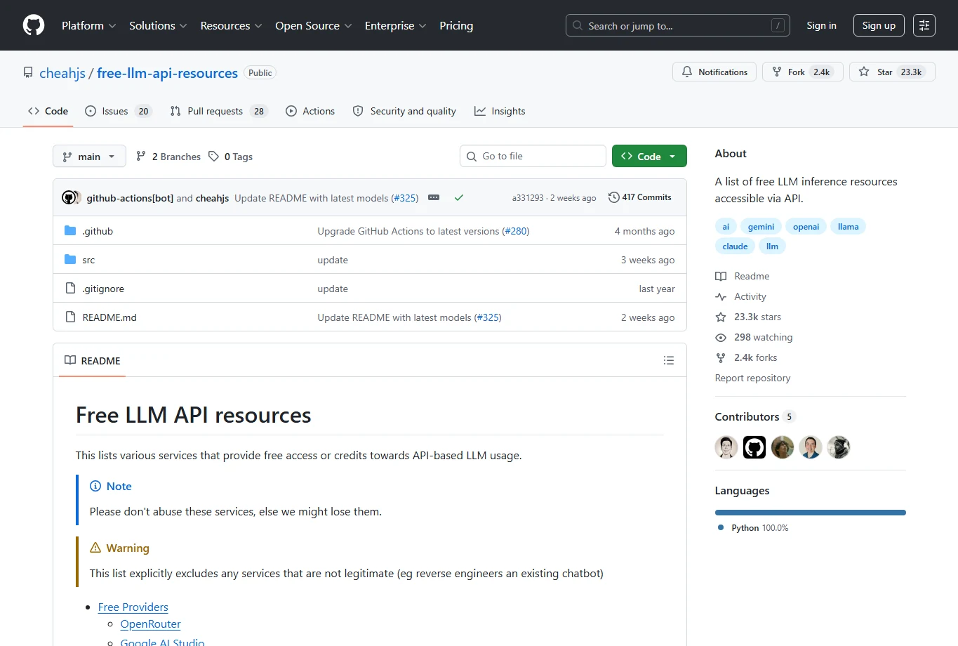 free-llm-api-resources GitHub repository page