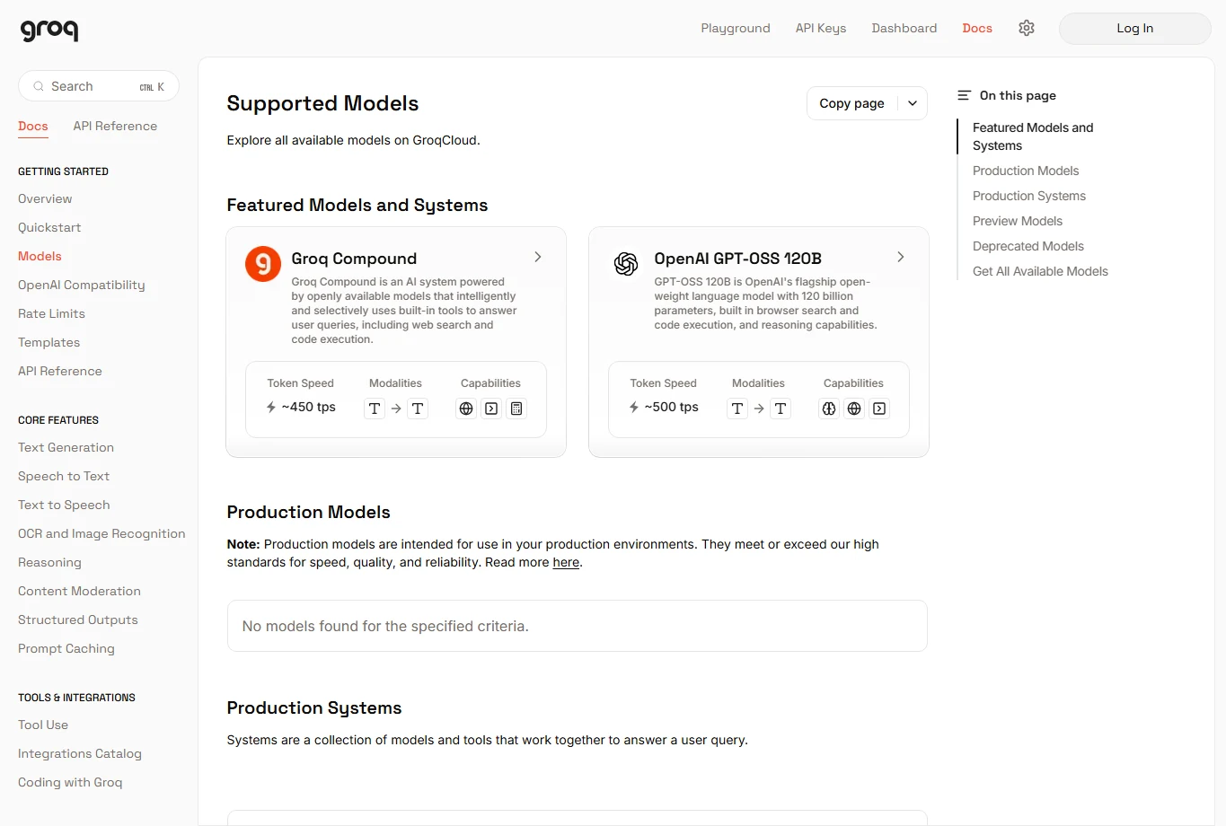 Groq supported models documentation