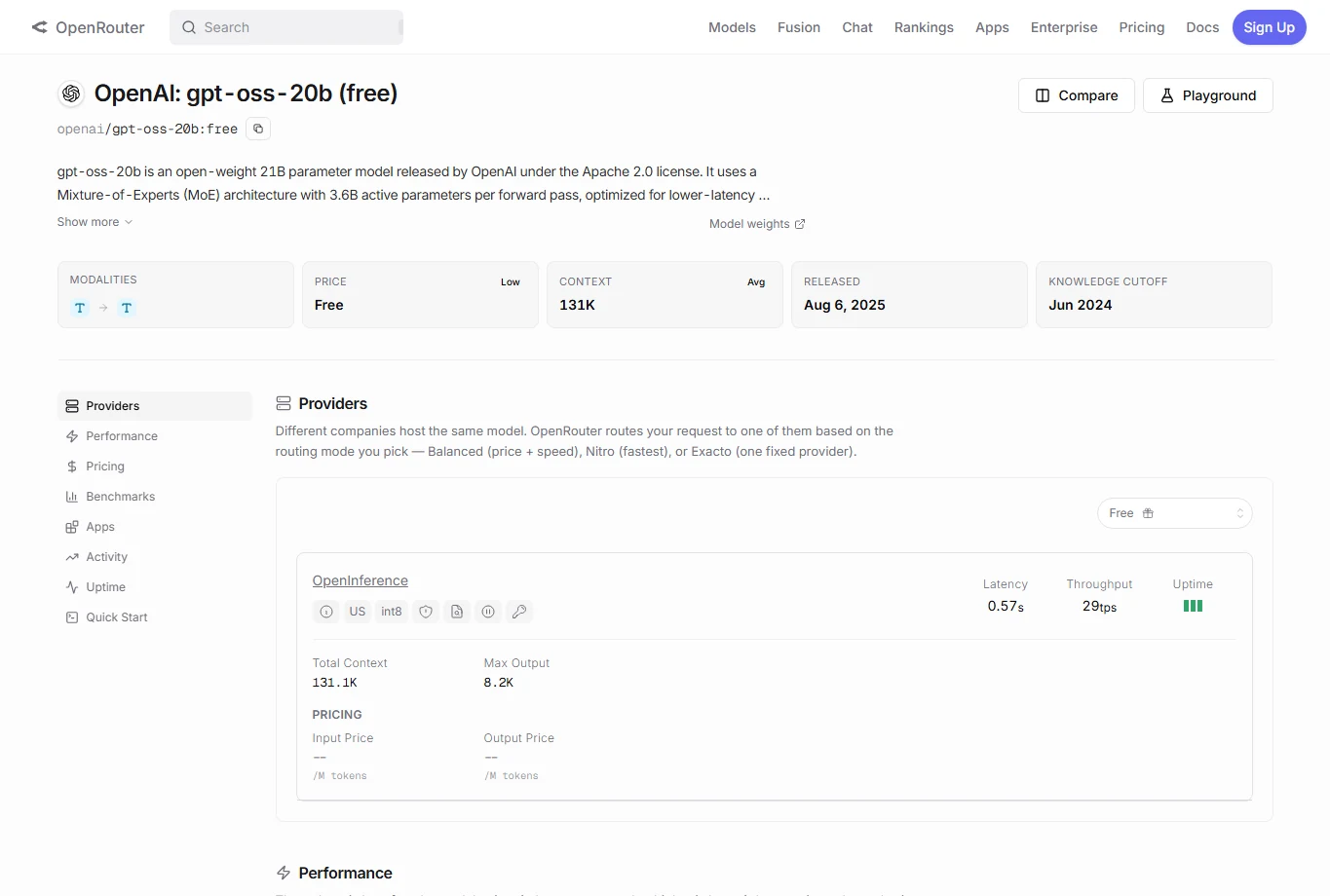 OpenRouter free model page